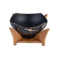 

11 Inch Luxury Marble Serving Bowls Set for Soup with Wooden Stand