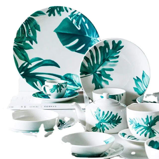 

Northern Europe plant steak snack plate 1844, Green and white