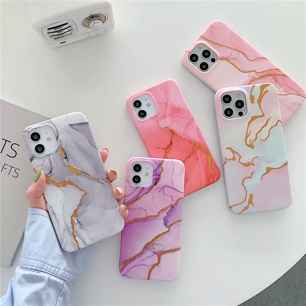 

Silicone TPU Colorful Gradient Gold Shining cover Marble Cell phone case for IPhone 12 Pro max 11 x xr xsmax