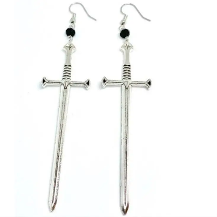 

2021 hot selling dark sword earrings sword dagger black bead earrings