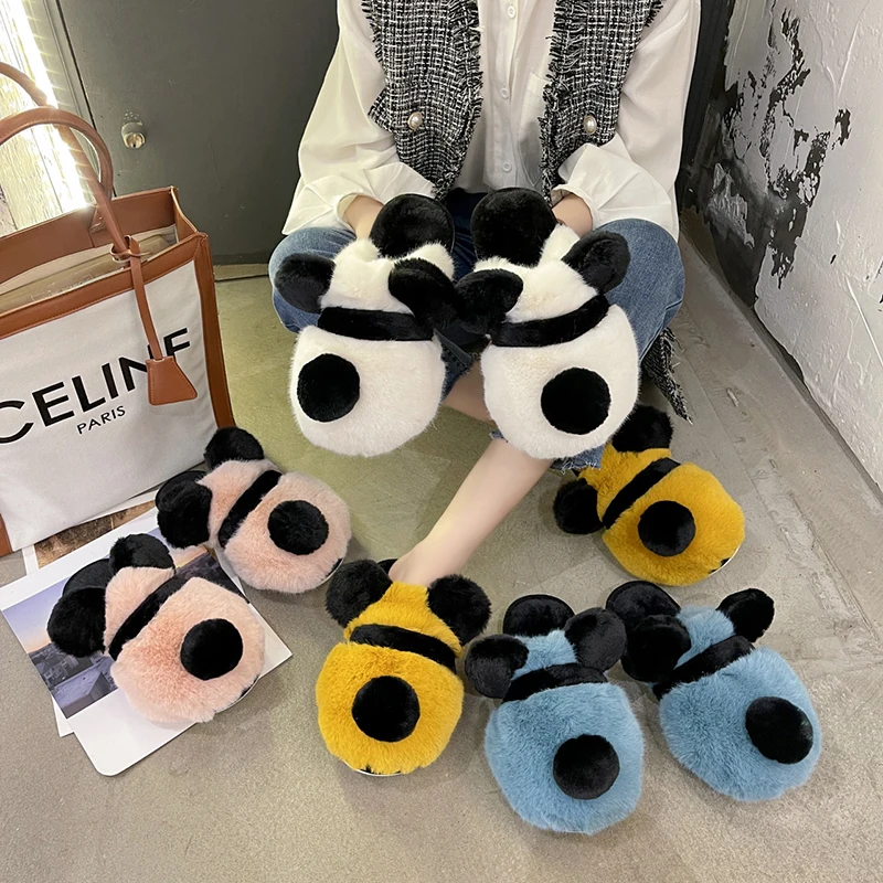 

MMX297 New Arrivals Cute Panda Slippers 2021 House Shoes Plush Slippers Indoor, White pink grey green blue