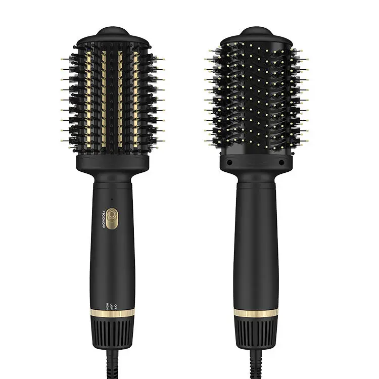 

2022 Multifunctional Electric Ceramic coated Hair Dryer Hair Brush Gold and black Hot Air Brush with 3 Tem