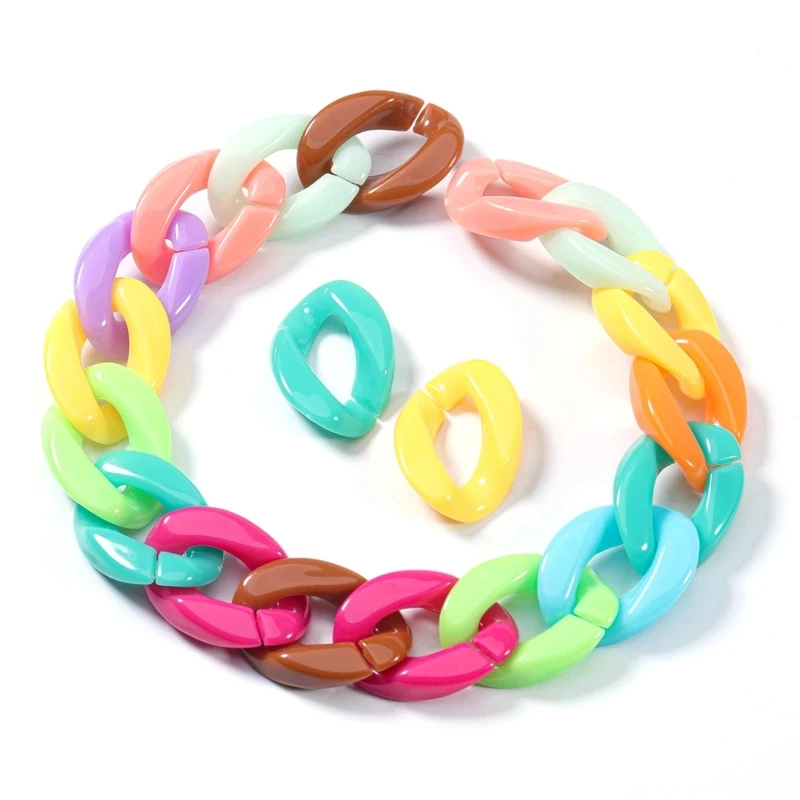 

Boho Mixed Color Acrylic Flat Twist Oval Open Ring (50pcs/pack) Beads Connector link Colorful Chain For Necklace Bracelet Making, Gold