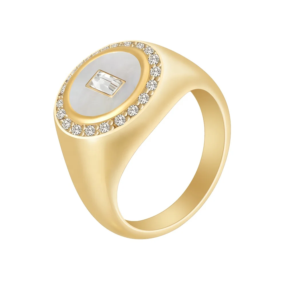 

Latest 18K Gold Plated Stainless Steel Jewelry Shell Zircon Pinky Finger Ring Trendy For Women Gift Ring C239182