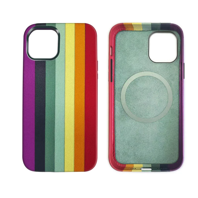 

For iPhone 12 Case Full Body Protection Original Luxury Gorgeous Rainbow Genuine Leather Magnetic Phone Case, Accept customized