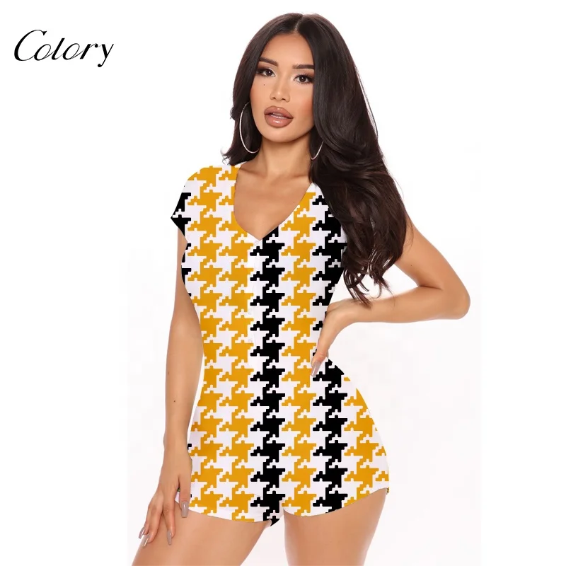 

Colory Wholesale Designer Onesie Sexy Onsie Pajamas Plus Size Short Romper, Picture shows