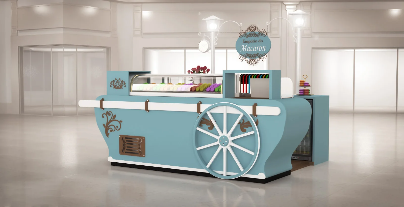 Solid Wood Rolled Ice Cream Kiosk In Mall Selfserve Frozen Yogurt
