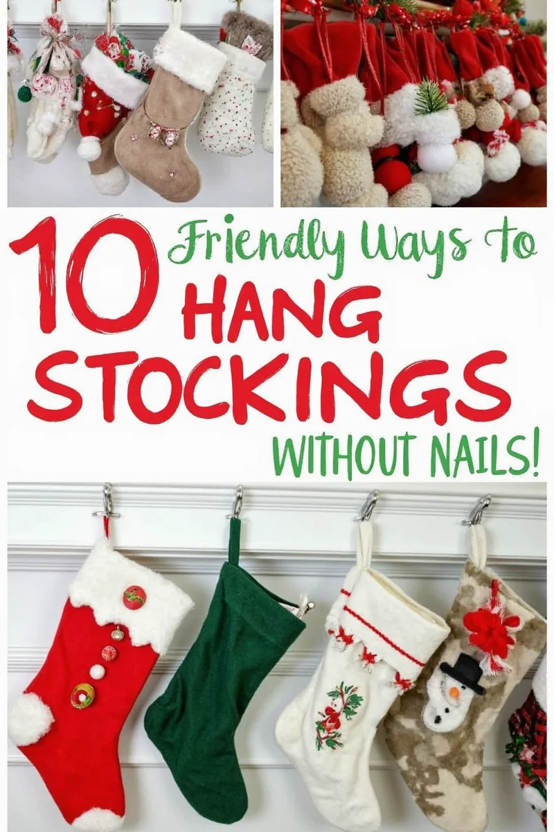 Colorful magnetic clips holding tiny stockings on stainless steel refrigerator
