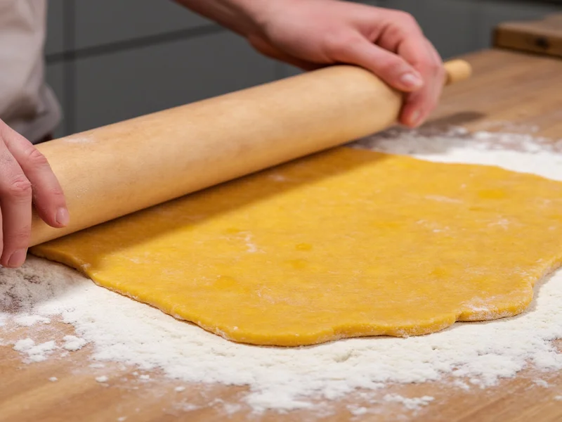 Homemade goldfish crackers dough being rolled on floured surface