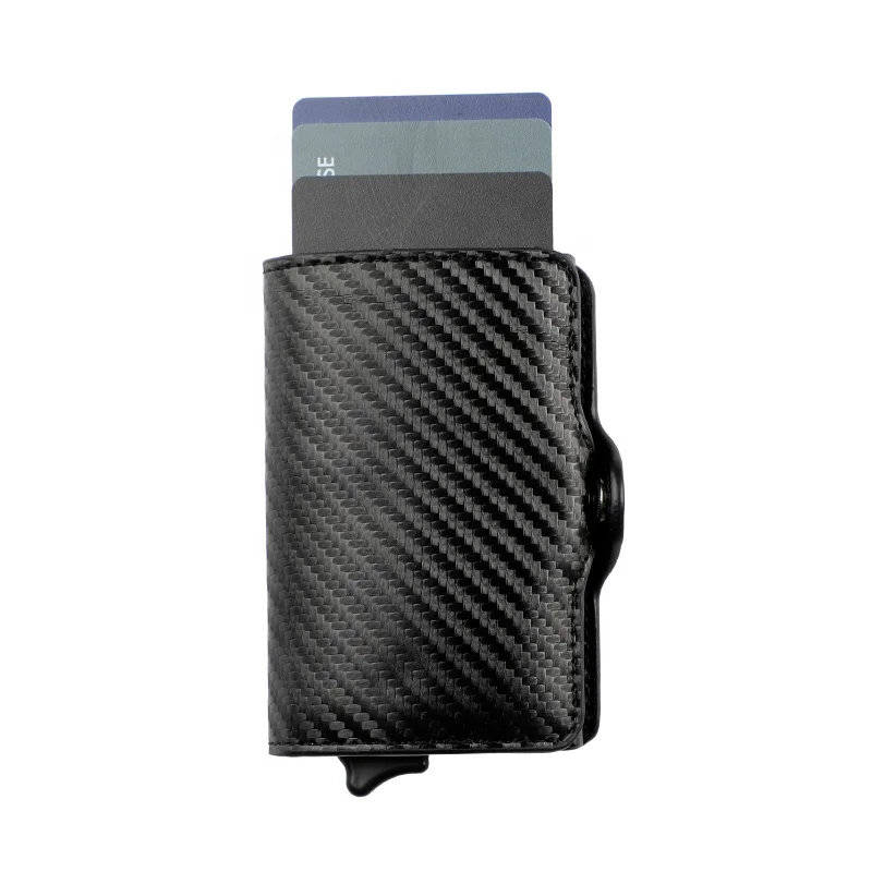 

Aluminum Rfid Blocking Credit Card Holder Carbon fiber Card holder Pu Leather Zipper Metal Card Wallets, Black carbon fiber card holder