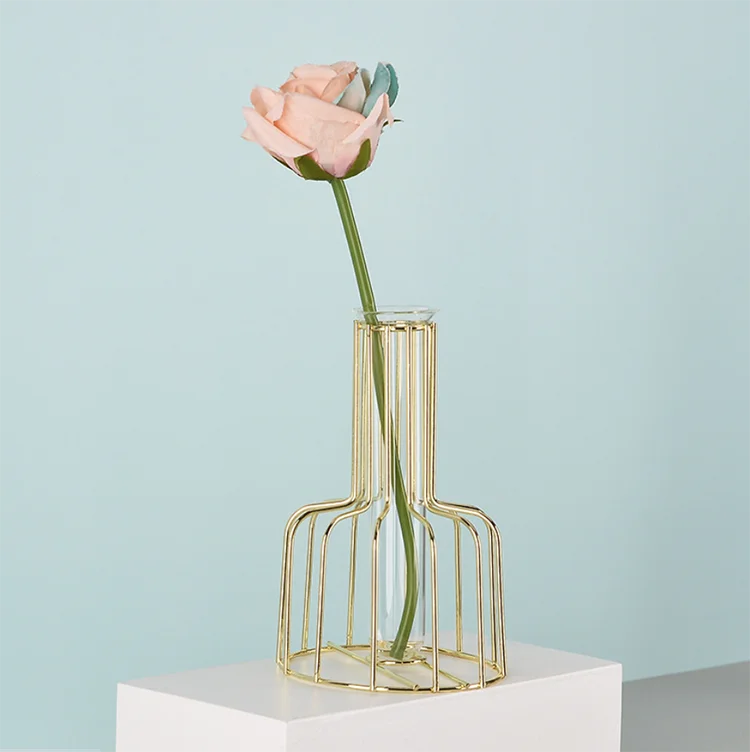 

Ins Style Small Gold Metal Stand Decorative Glass Flower Pot Vase, Transparent