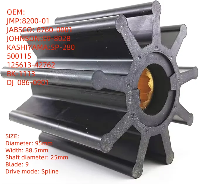 Closed Brass Rubber Impellers Johnson 09-802B SP-280 JMP 8200-01 DJ 086-0901 BK-1113 125613-42762 JABSCO 6760-0001 Seawater Pump