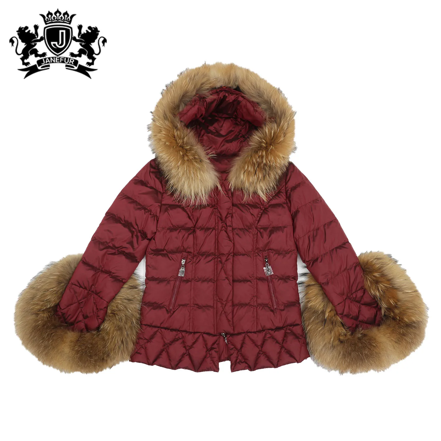 

Hot sales Real Raccoon Fur Collar Jacket Women Slim Down Coat