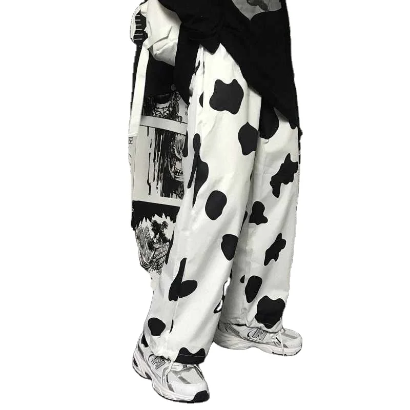 

High Waist Wide Leg Women's Casual Pants Cows Pattern Printed Summer New Elastic Waist Wide Leg Pants Women Casual Jogger Pants