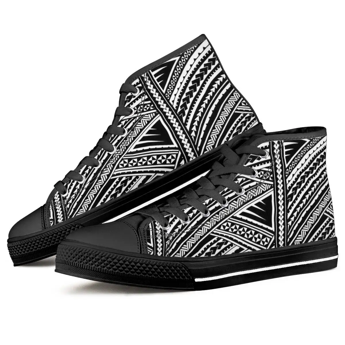 

Women Canvas Shoes Polynesian Traditional Tribal Print Custom Ladies Vulcanized Shoes Leisure High-top Shoes Gray Sneakers