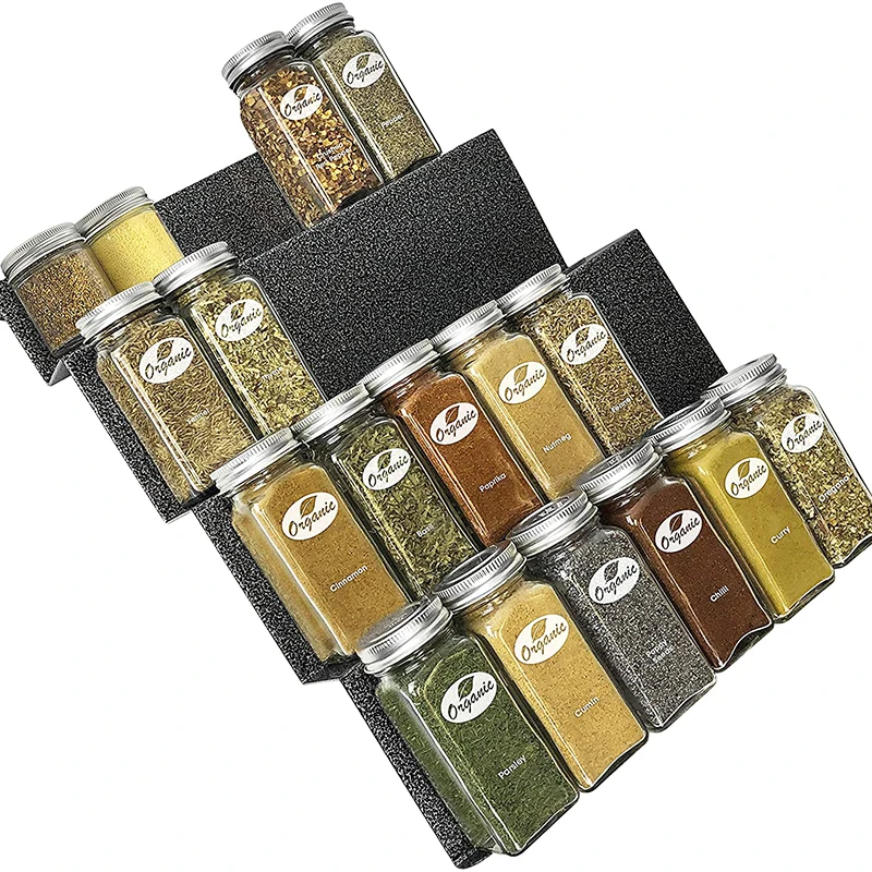 

Silver Metallic 4 Tier Heavy Gauge Drawer Organizer metal Spice jar Rack for Kitchen, Customized color