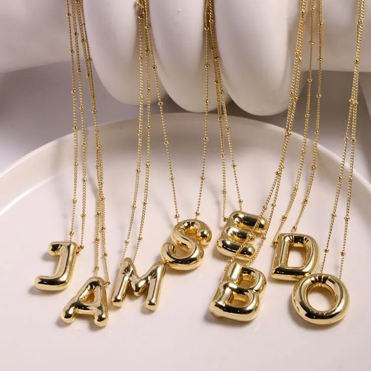 

Fashion 18K Gold Plated Chunky Alphabet Initial Necklace Women Creative Satellite Chain Bubble Balloon Letter Pendant Necklace