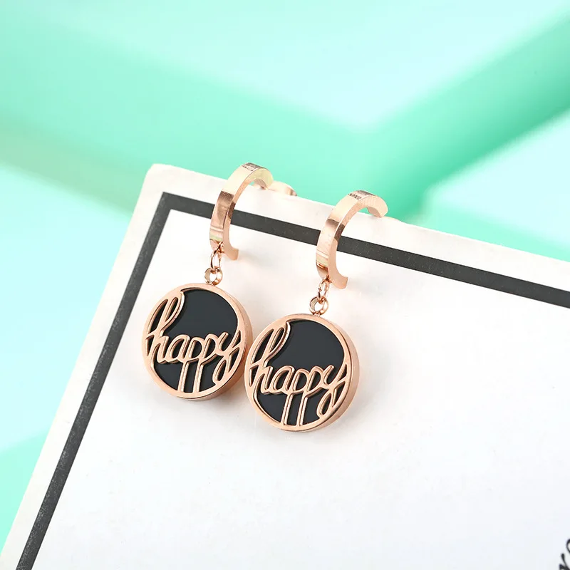 

Spring and Summer creative round alphabet letter Dongguan Stainless steel small jewelry 18K rose gold earrings customization, Silver-gold-rose gold