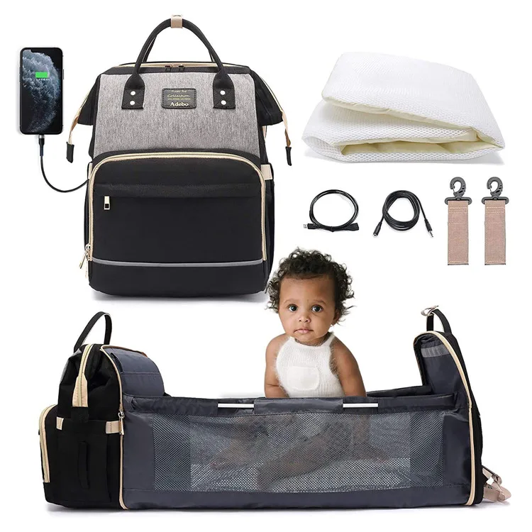 

2021 Amazon Hot Sale Boy Baby Supplies Diaper Bag with Charging Dispenser Retruckable, Accept customized