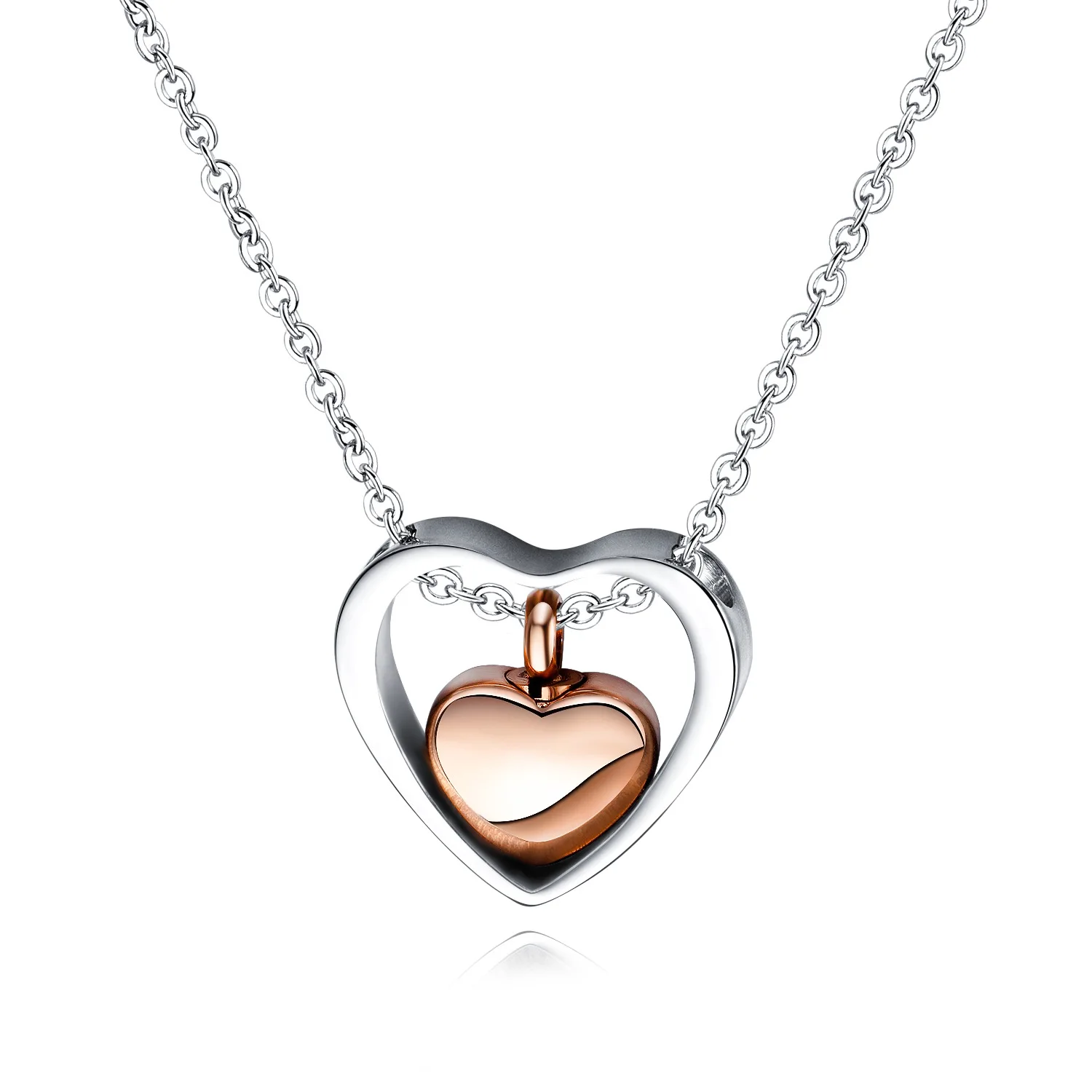 

Wholesale Personality Design Exquisite Stainless Steel Jewelry Clavicle Chain Pet Urn Peach Heart Double Love Pendant Necklace, Silver