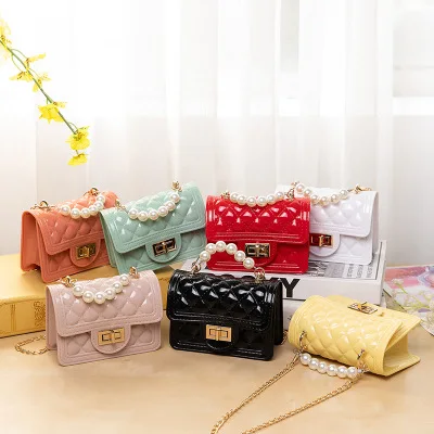 

B-016 2020 hot selling girls custom jelly bag pearl strap handbag new popular cute women mini crossbody handbags, Picture