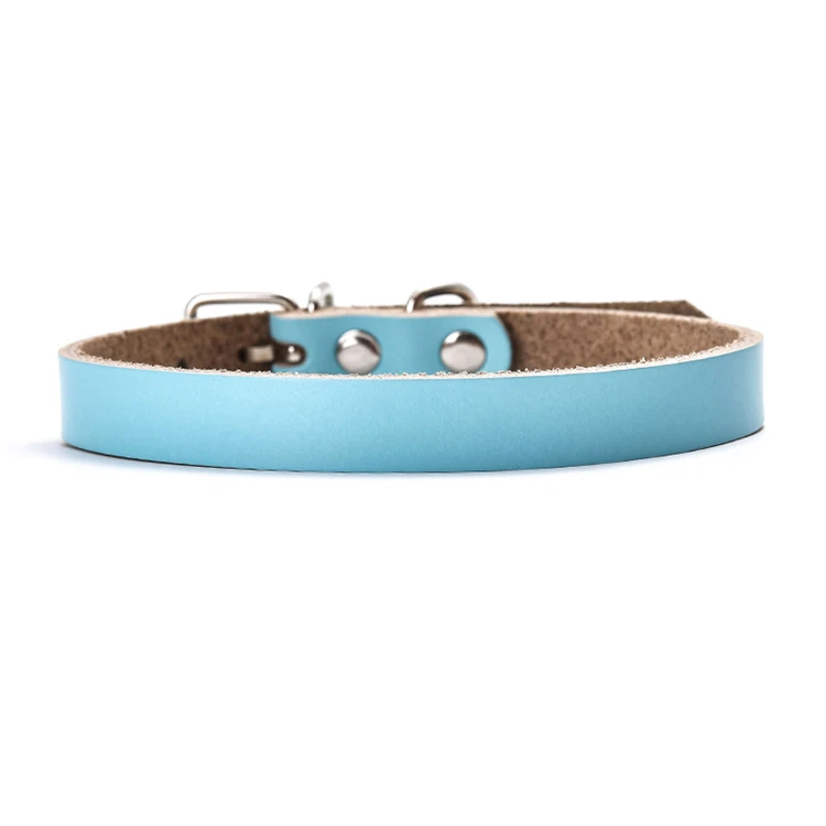 

New High Quality Cowhide Metal Buckle Adjustable Leather Dog Collar, Blue, black, brown, red, pink, sky blue