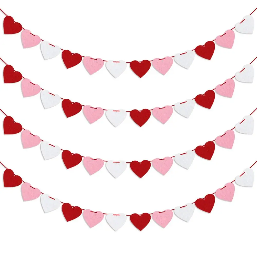 

Red Pink White Valentines Banner Felt Heart Garland Banner Outdoor Home Hanging Valentines Decor