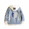 OEM Design Streetwear Long Hooded Jeans Jacket Guilty Crown Death Note Harajuku Denim Patchwork Hoodies Coat