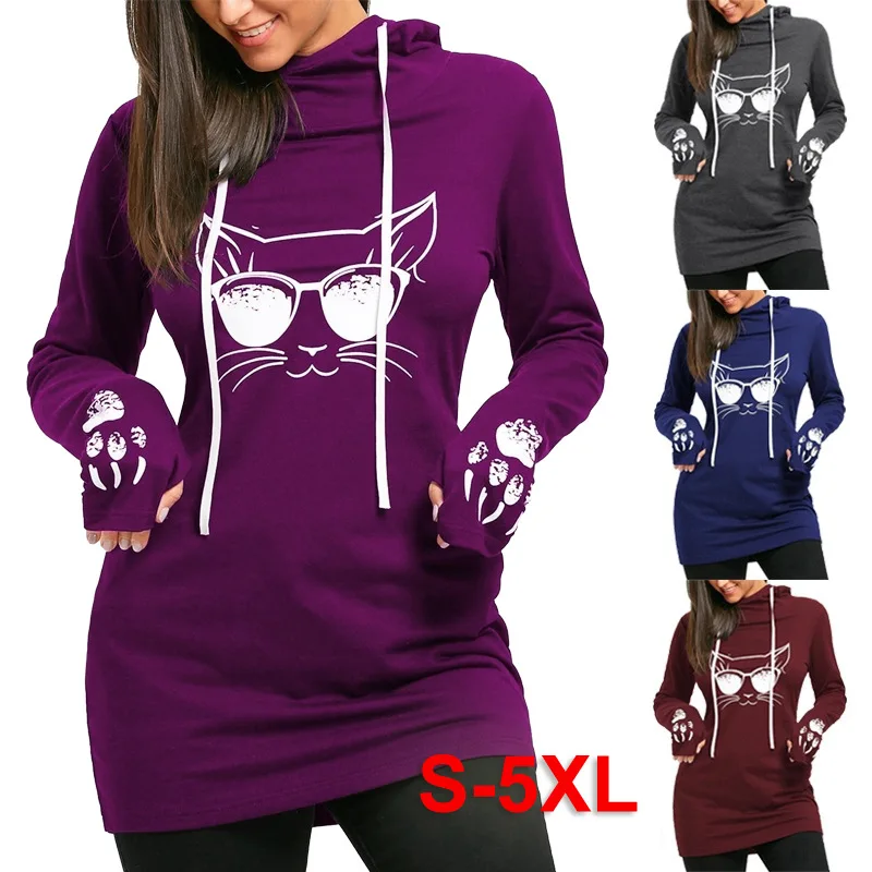 

free sample crew neck graphic S-5XL plus size Women's Hoodies sweatshirt dress kawaii cartoon cat clothes