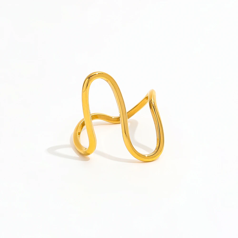 High End 18K PVD Gold Plated Statement Curve Lines Ring Stainless Steel Women Ring Tarnish Free Jewelry