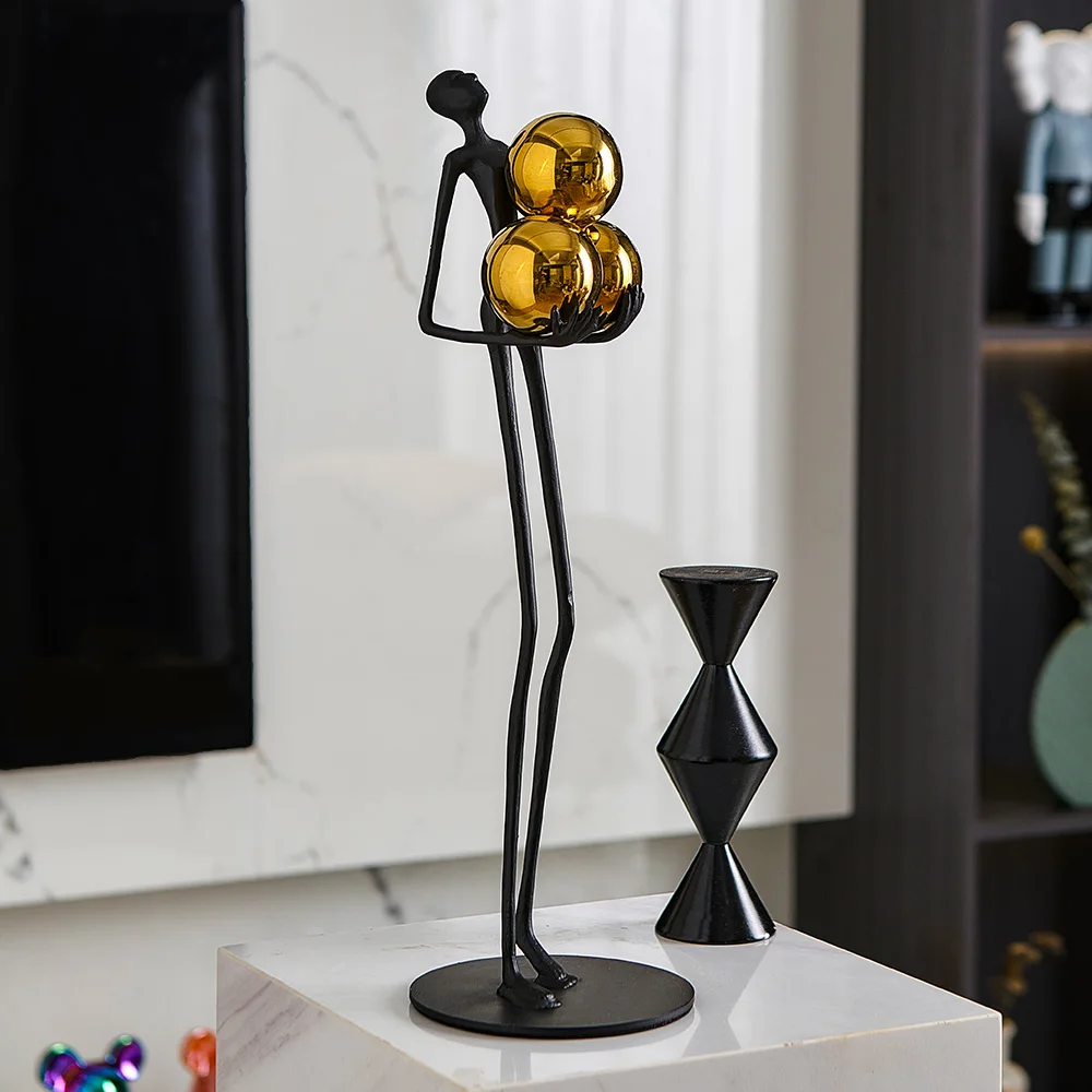 

Modern decorative sculptor alloy handicraft holding ball art figure ornament