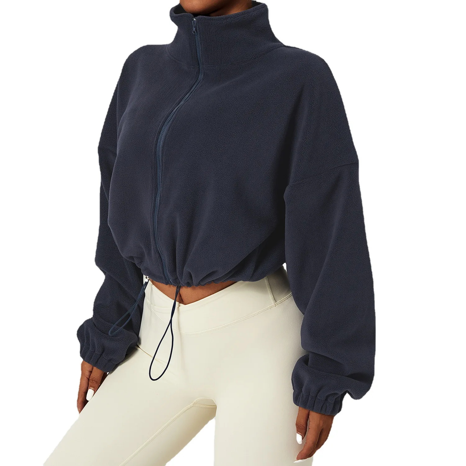 Women's Athletic Sweatshirt High-Neck Long Sleeve Hoodie Coat Full Zipper Fleece Printed Knitted Casual Style