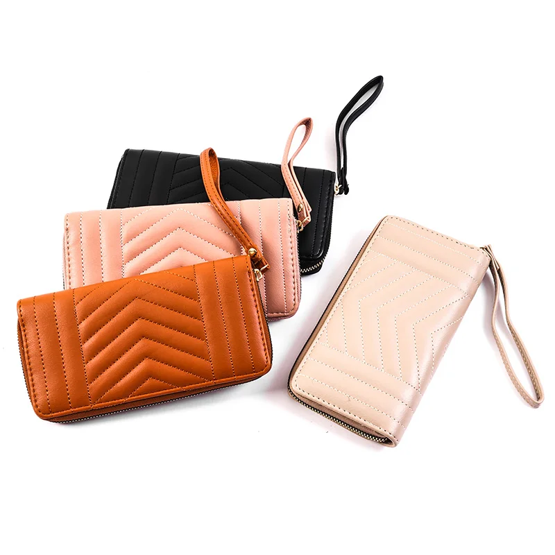 

2021 Korean version fashion leisure pu leather women wallet long around clutch purse with zipper, As the picture