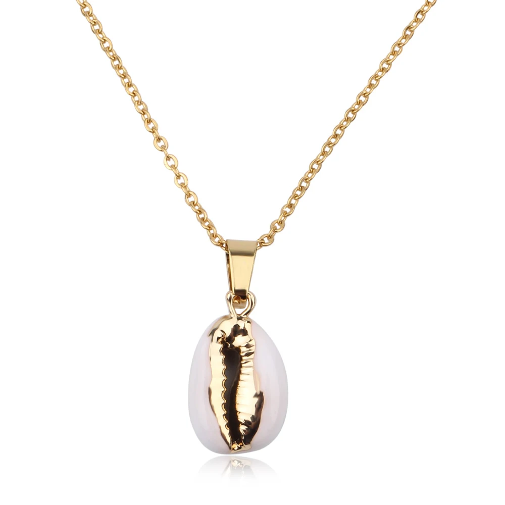 

Boho jewelry fashion 2021 women stainless steel gold plated ocean sea shell cowrie pendant seashell necklace