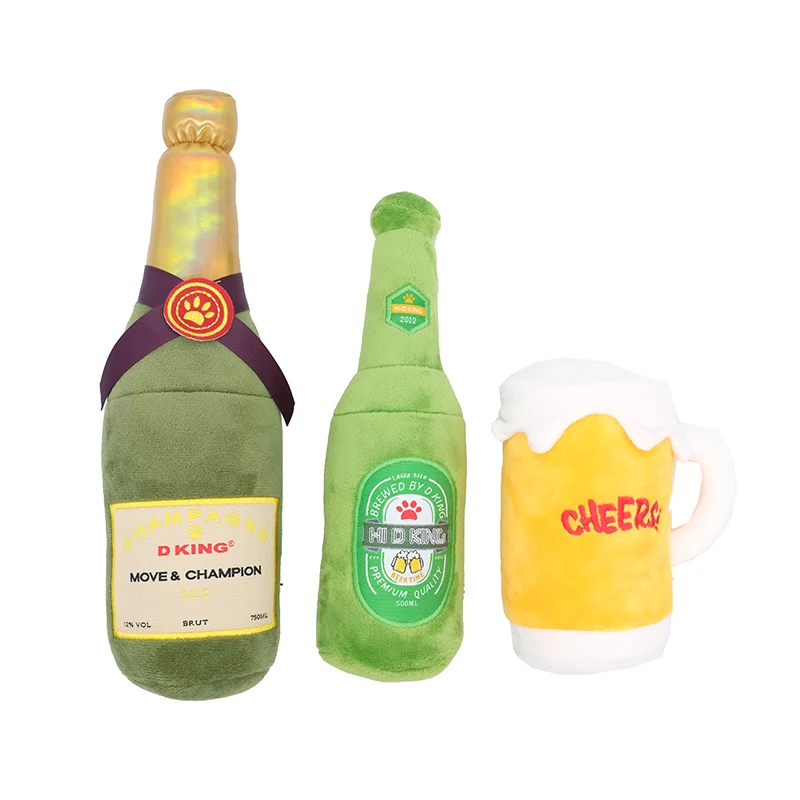 

Wholesale Squeaky Pet Toys Cute Stuffed Plush Beer Bottle Dog Toy, Yellow,green