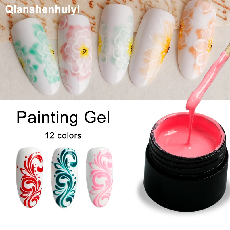 

QSHY Custom Logo Private Label Wholesale Soak Off No-Wipe UV LED Nail Art 12 Color Painting Organic Resin Gel Polish