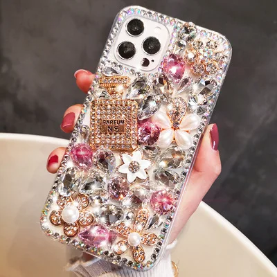 

Flower bling fancy jewellery Girl Phone case for Iphone Samsung Drop shipping,for iphone 12 promax handmade case diamond