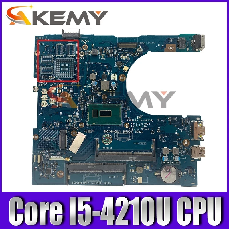 

Original Laptop motherboard For For DELL 15 5458 5558 5758 Core I5-4210U Mainboard CN-00HJC9 00HJC9 AAL10 LA-B843P
