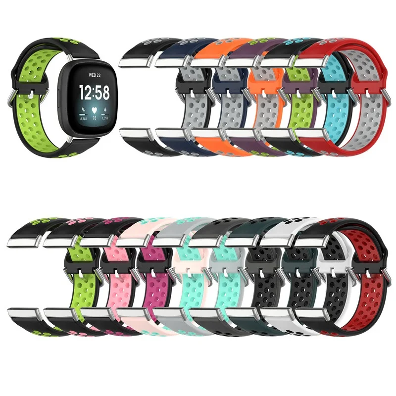 

With silver buckle double color soft rubber silicone replacement straps for fitbit versa 3/ sense smart watch bands, Various colors to you choose