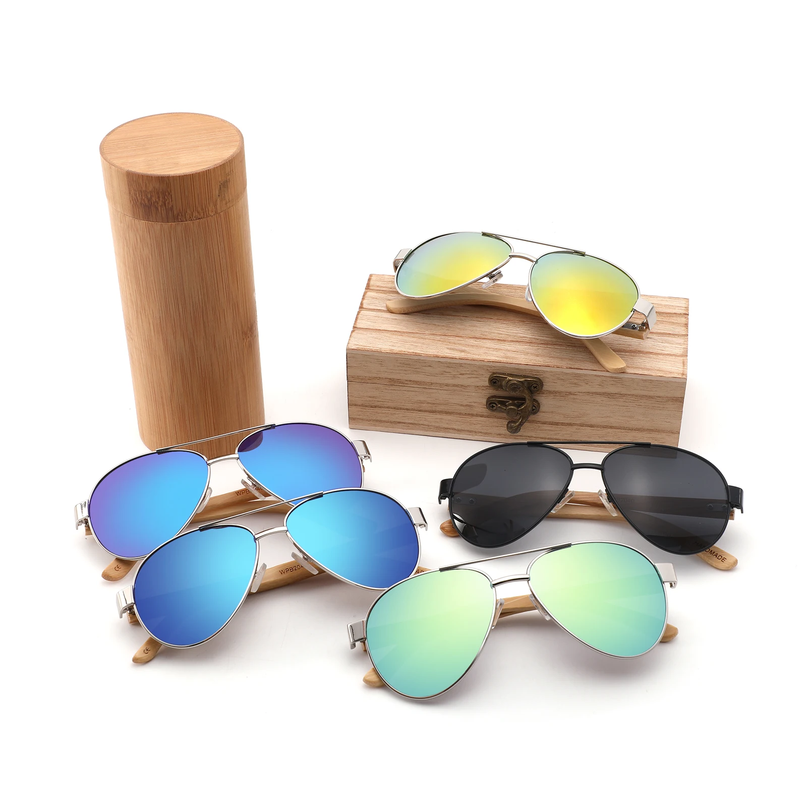 

CONCHEN High Quality Handmade Bamboo Temple Sunglasses Metal Frame Polarized Sun Glasses