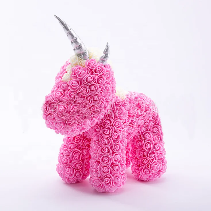 

38cm new rose unicorn foam unicorn with pe flower rose artificial unicorn girl valentine without gift box