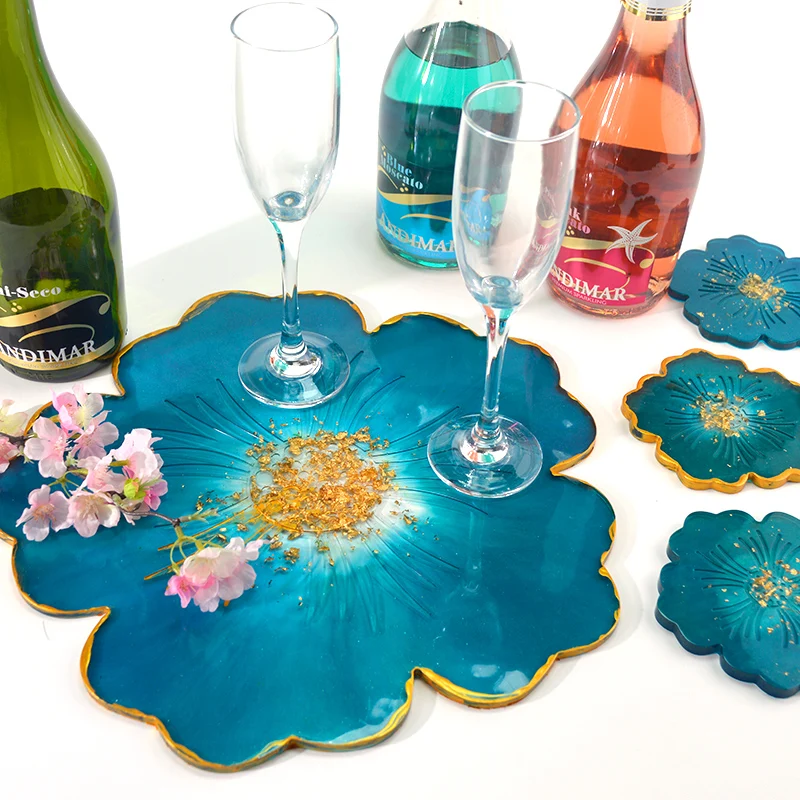 

DIY Wine Cup Holder Mold Plate Geode Sakura Coaster Mold Epoxy Resin Mould Resin Mold Silicone for Craft Large Tray Mould