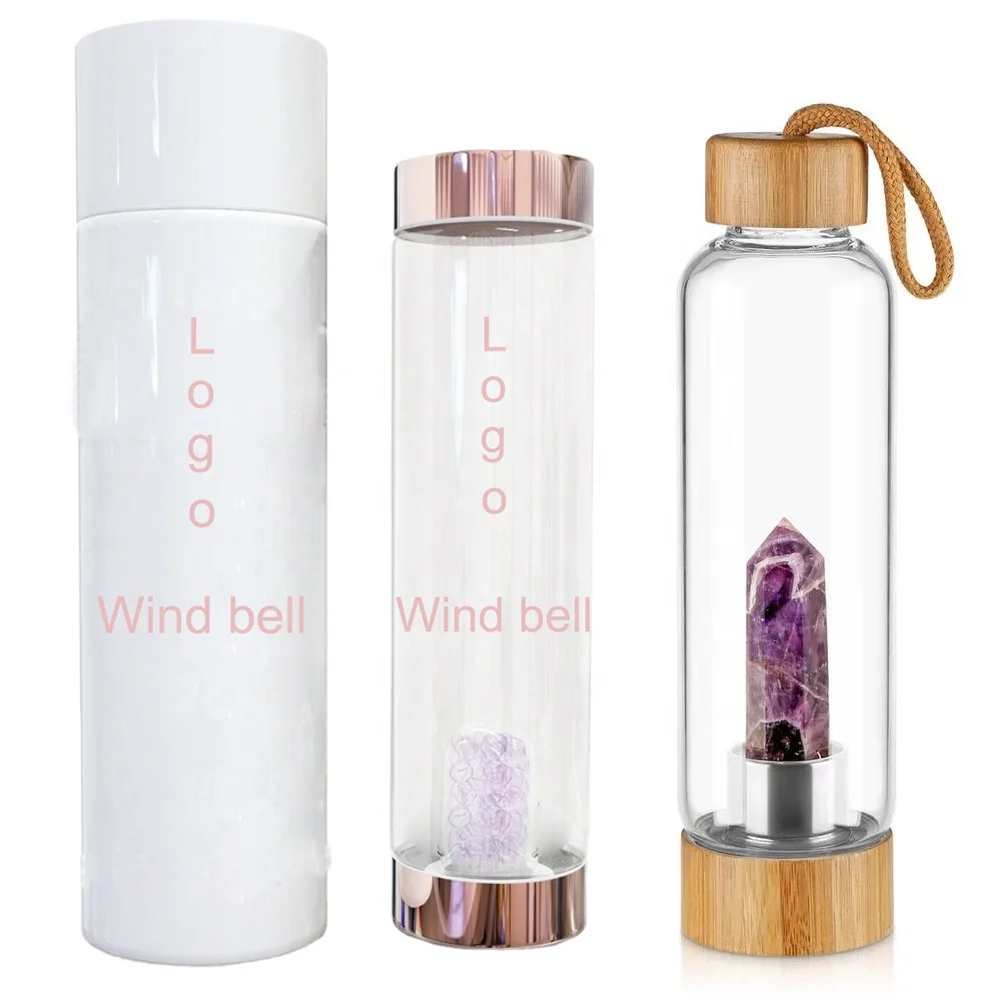 

Custom logo Natural Crystal Gravel Stone Glass Water Crystal Infused stainless steel Water Bottle, Customized color