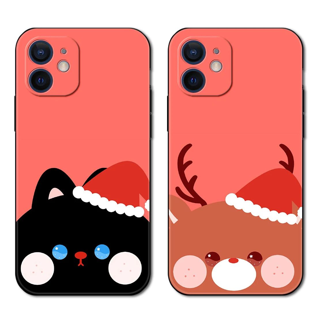 

Christmas Cute Animal Printed Matte TPU Soft Phone Cases for iPhone 11 12 13 Pro Max Shockproof Mobile Cover for Samsung S21, Black