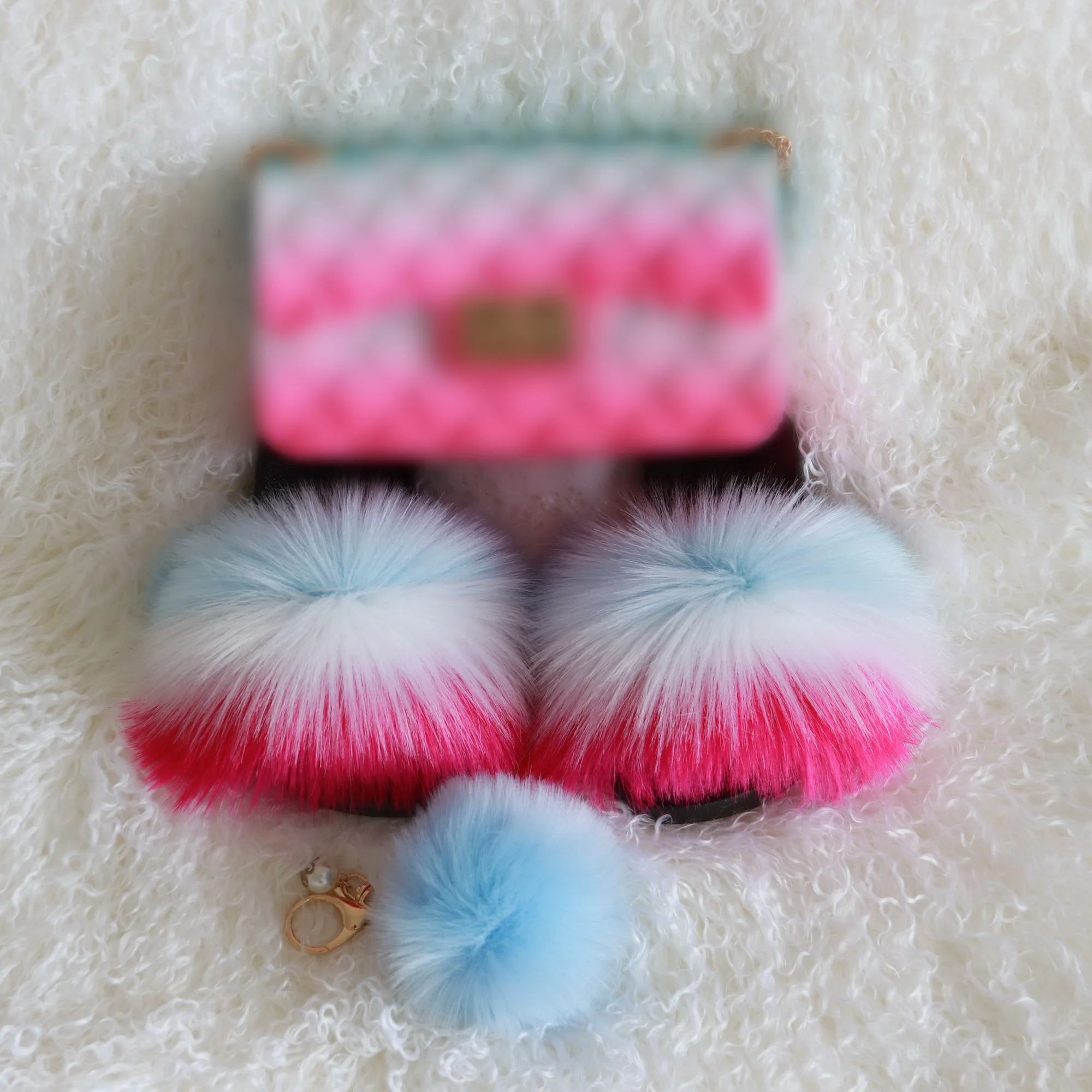 

wholesale kids fur sandals and purse sets