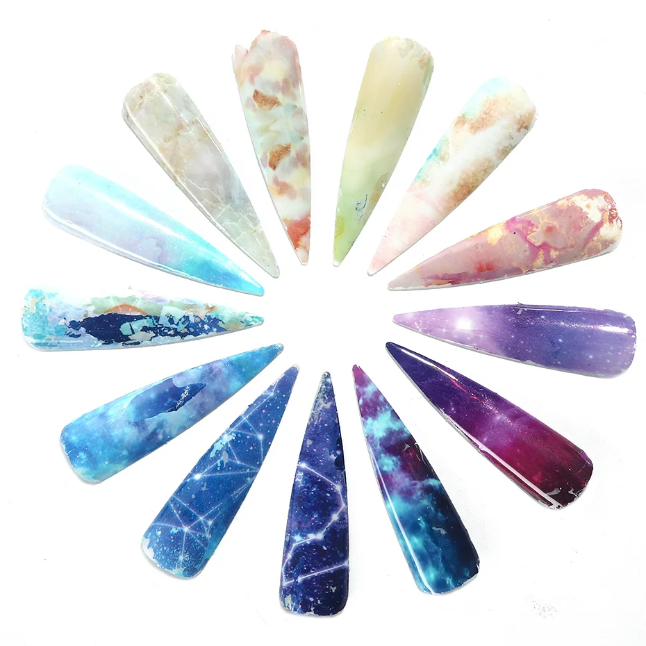 

10pcs Holographic Nail Art Foils Set Gradient Starry Sky Paper Marble Shining Classic Design Slider for Nails Decorations BE1022