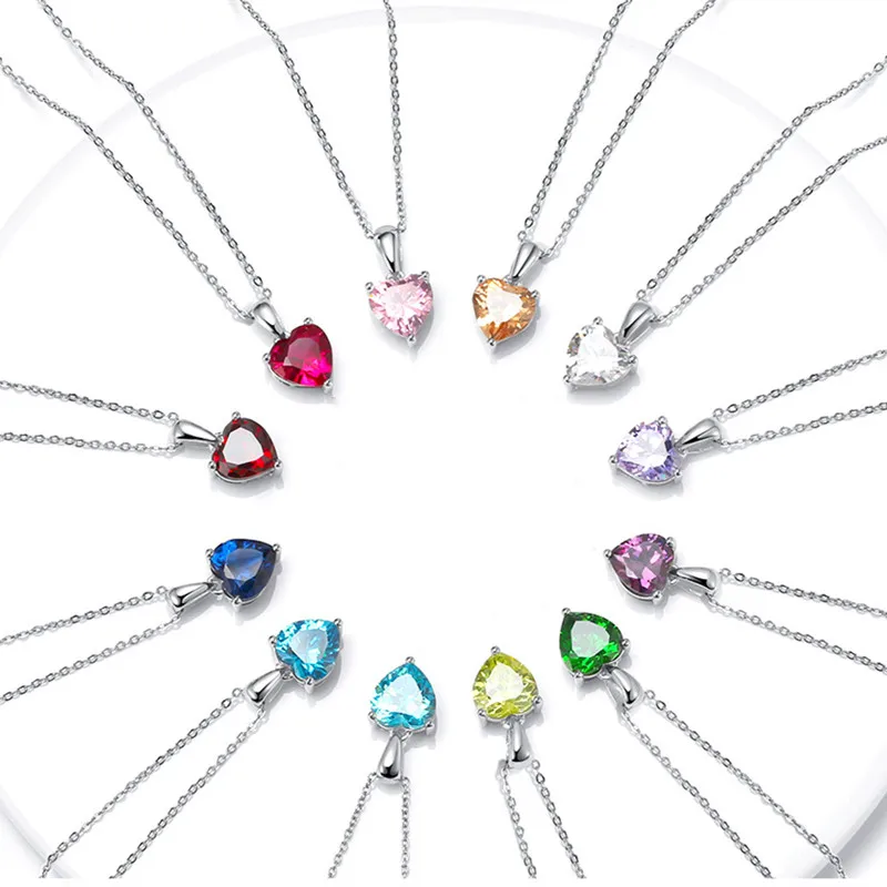 

Fashion Birthstone 925 Sterling Silver Cubic Zircon Heart Pendant Necklace