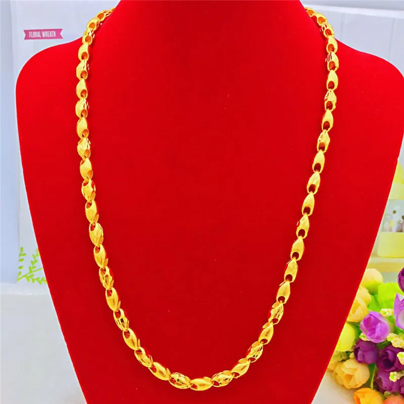 

Fashion Luxury 14k Gold Men's Wedding Necklace Yellow Gold Sunflower Seed Chain Necklace 60cm Fine Jewelry Annivesary Gifts Male