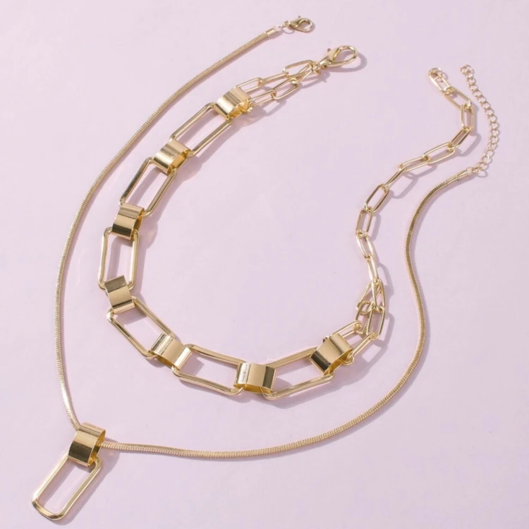 

New Design Jewelry Fashion Link Chain Necklace Multi-Layer Pendant Necklace For Women