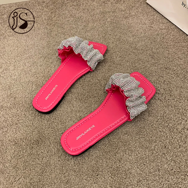 

New fashion slippers ins fashion women's summer 2021 and fashion Korean version of pure color rhinestones simple, Customized color